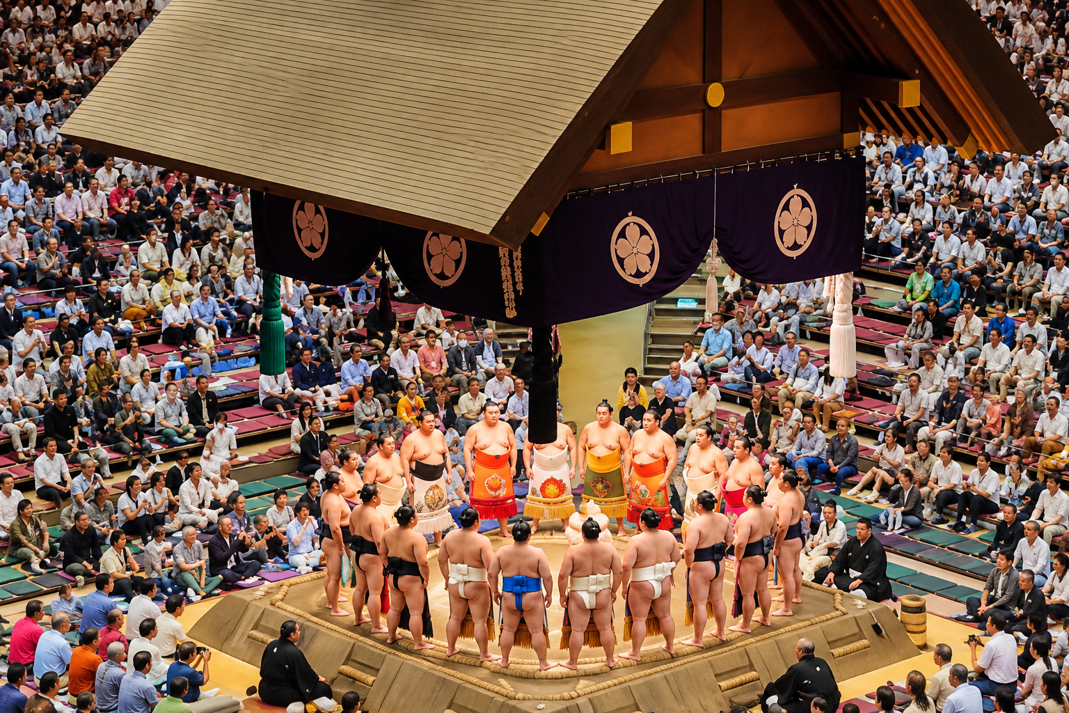 Grand Sumo Tournament venue and ring-entering ceremony